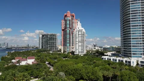 Drone Video of Biscayne Bay and Downtown Miami Stock Footage 252953536