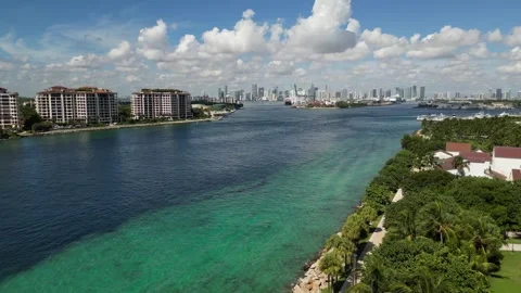 Drone Video of Biscayne Bay and Downtown Miami Stock Footage 252954071