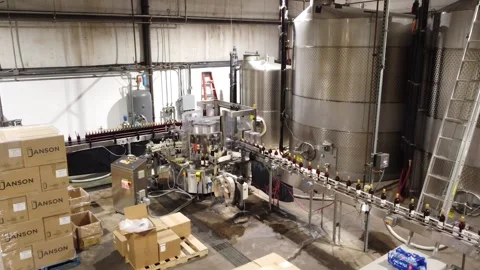 Drone Video of Bottle Labeling Machine Stock Footage 205483593