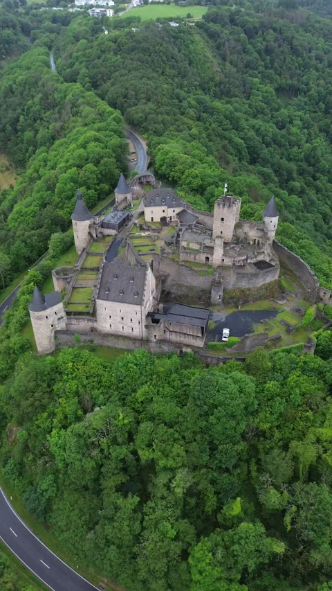 Drone video Bourscheid castle Luxembourg europe Stock Footage 302555248