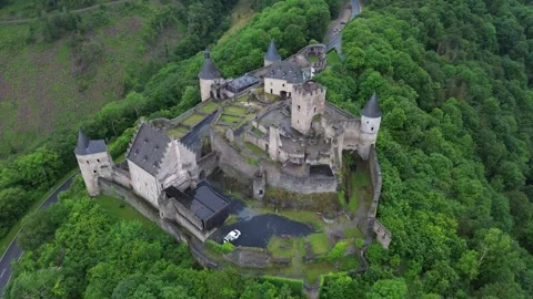 Drone video Bourscheid castle Luxembourg europe Stock Footage 302555279