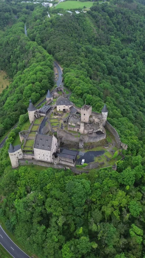 Drone video Bourscheid castle Luxembourg europe Stock Footage 302555357