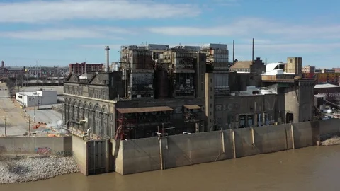Drone Video Brick Old Brick Warehouses and Industry St Louis Missouri Stock Footage 129192405