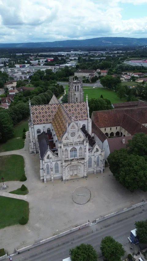 Drone video Brou Royal Monastery France europe Stock Footage 302654758