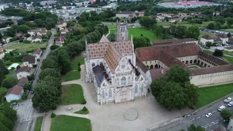 Drone video Brou Royal Monastery France europe Stock Footage 302654770
