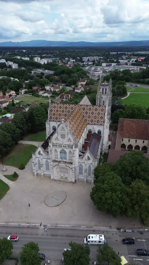 Drone video Brou Royal Monastery France europe Stock Footage 302654805