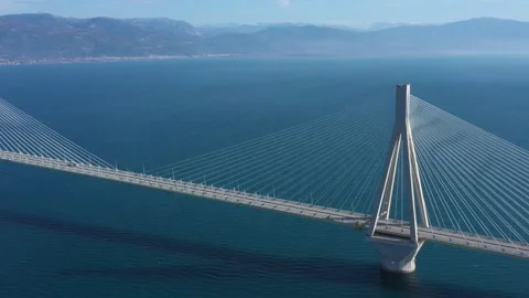 Drone video. Cable suspension bridge of Rio - Antirio Harilaos Trikoupis. Stock Footage 143911153