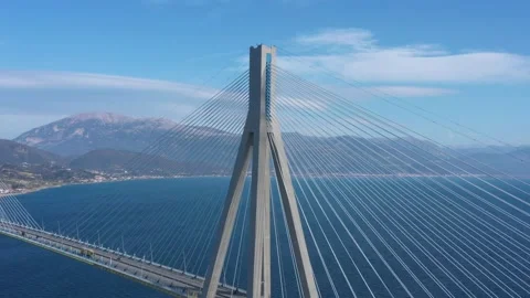 Drone video. Cable suspension bridge of Rio - Antirio Harilaos Trikoupis. 스톡 동영상 143912422