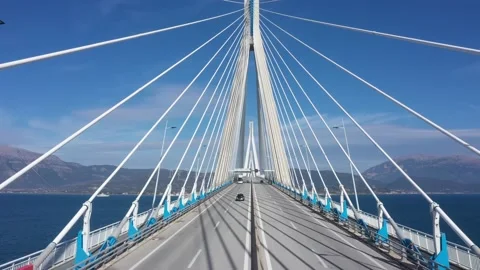 Drone video. Cable suspension bridge of Rio - Antirio Harilaos Trikoupis. Stock-Footage 143926352