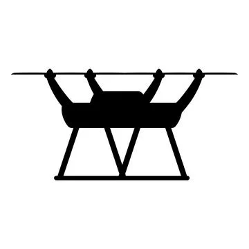 Drone with video camera vector black silhouette, flying wireless UAV quadcopter Stock Illustration