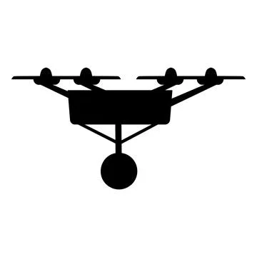 Drone with video camera vector black silhouette, UAV Unmanned aerial vehicle Stock Illustration