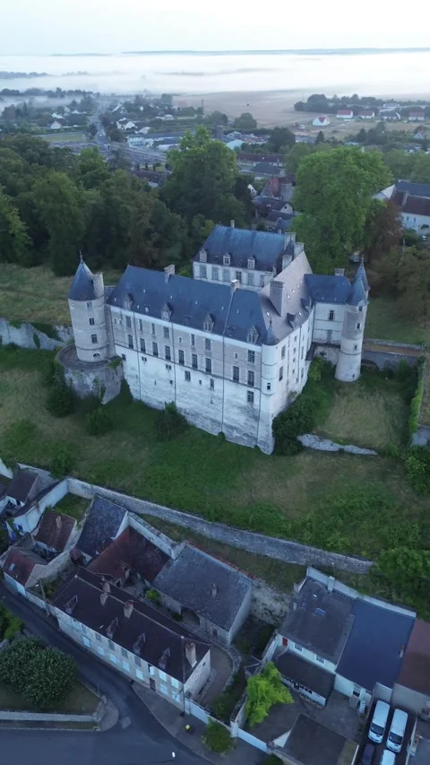Drone video Chateauneuf-sur-Cher castle France europe Stock Footage 302672372