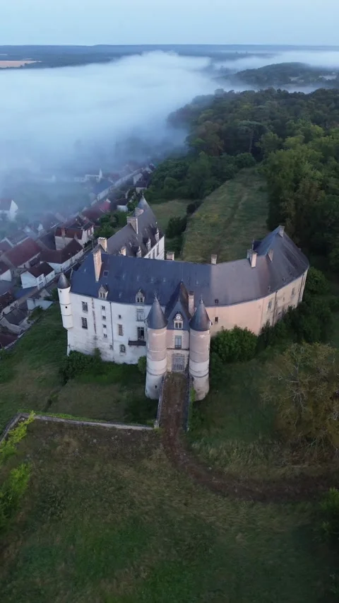 Drone video Chateauneuf-sur-Cher castle France europe Stock Footage 302672673