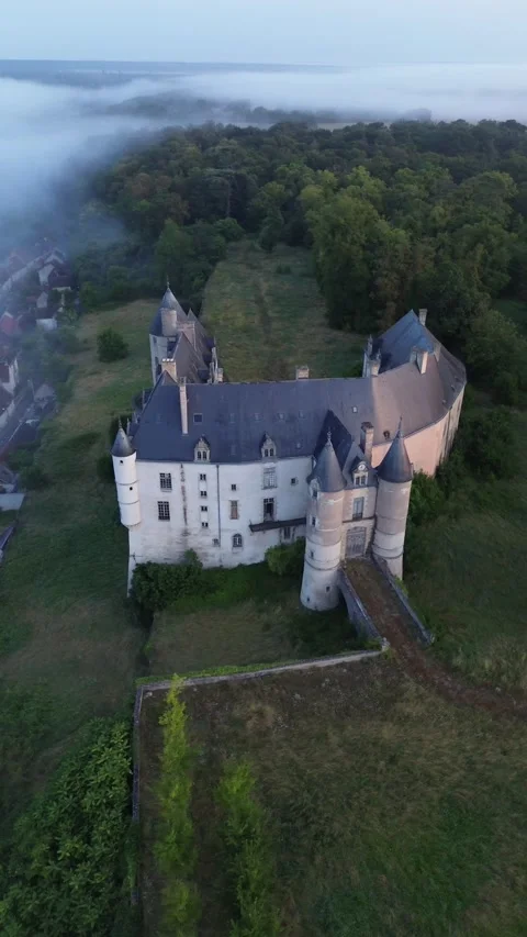 Drone video Chateauneuf-sur-Cher castle France europe Stock Footage 302672771