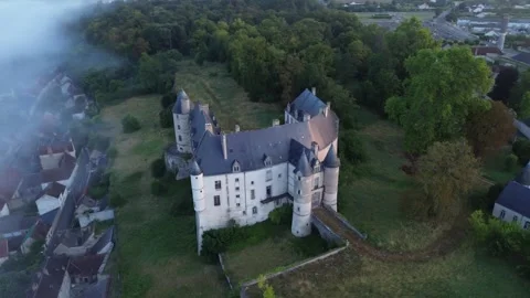 Drone video Chateauneuf-sur-Cher castle France europe Stock Footage 302672790