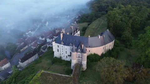 Drone video Chateauneuf-sur-Cher castle France europe Stock Footage 302672797