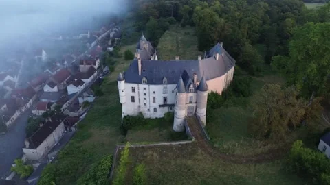 Drone video Chateauneuf-sur-Cher castle France europe Stock Footage 302672798