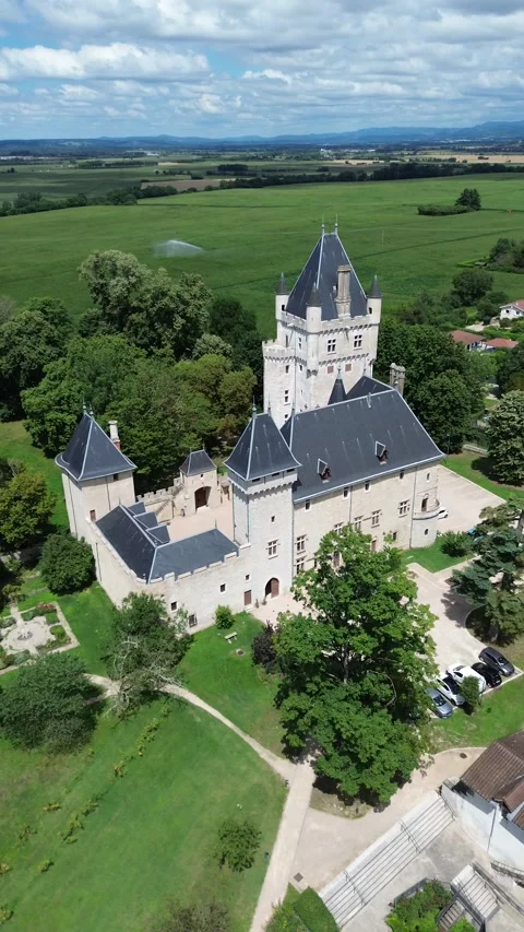 Drone video Chazey-sur-Ain castle France europe Stock Footage 302646734