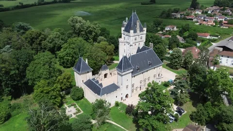 Drone video Chazey-sur-Ain castle France europe Stock Footage 302647091