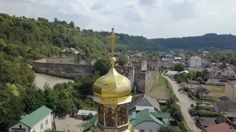 Drone video of The Church Of The Intercession Of The Mary in Chortkiv Stock Footage 132693814