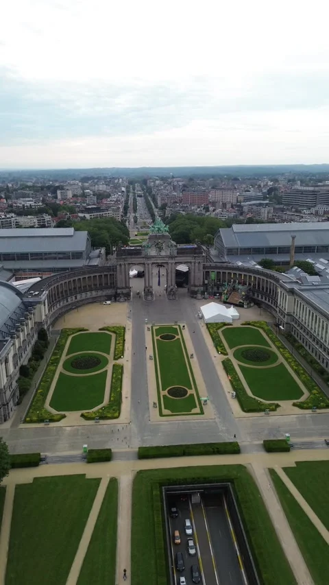 Drone video Cinquantenaire Monument Brussels Belgium europe Stock Footage 302630523