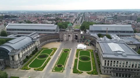 Drone video Cinquantenaire Monument Brussels Belgium europe Stock Footage 302630554