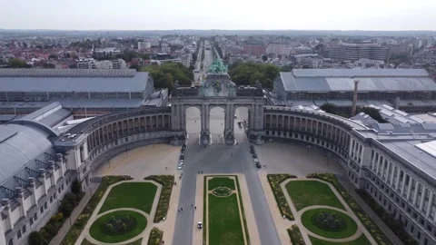 Drone video Cinquantenaire Monument Brussels Belgium europe Stock Footage 302630625