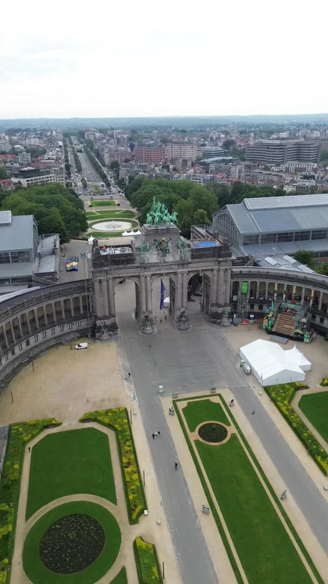 Drone video Cinquantenaire Monument Brussels Belgium europe Stock Footage 302630665