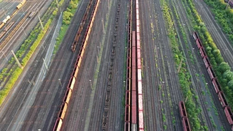 Drone video of the classification yard in Hamm, Germany 스톡 동영상 135139634
