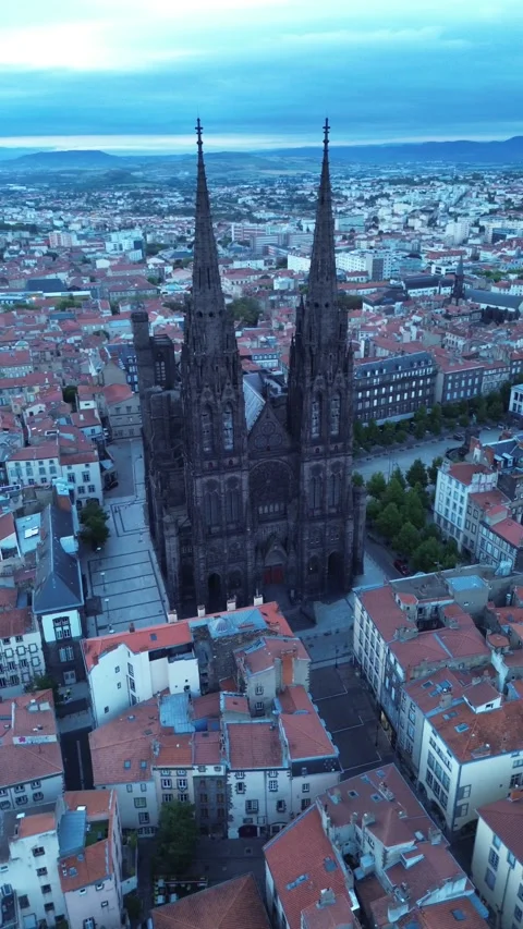 Drone video Clermont-Ferrand cathedral France europe Stock Footage 302725919