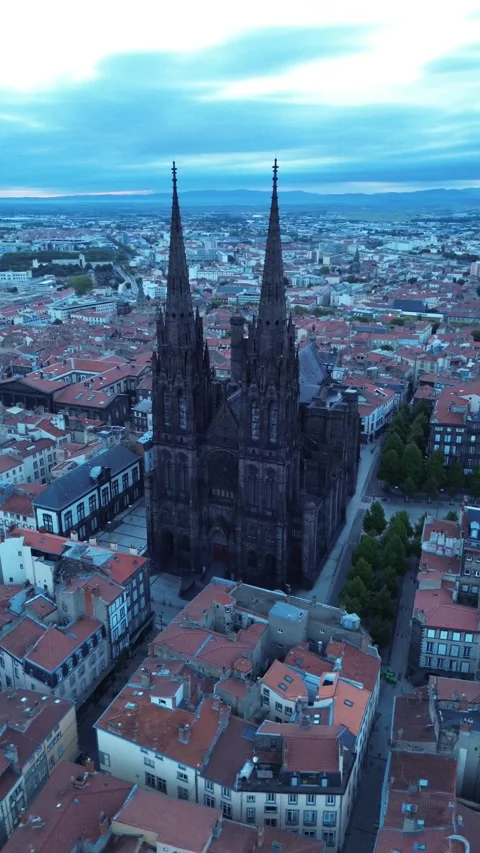 Drone video Clermont-Ferrand cathedral France europe Stock Footage 302726701