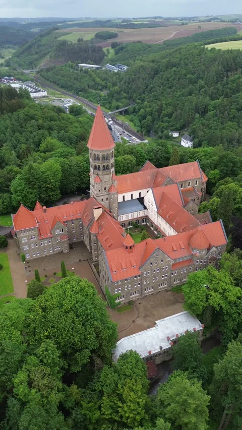 Drone video Clervaux Abbey Luxembourg europe Stock Footage 302555058