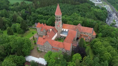 Drone video Clervaux Abbey Luxembourg europe Stock Footage 302555077
