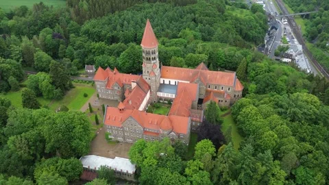 Drone video Clervaux Abbey Luxembourg europe Stock Footage 302555079