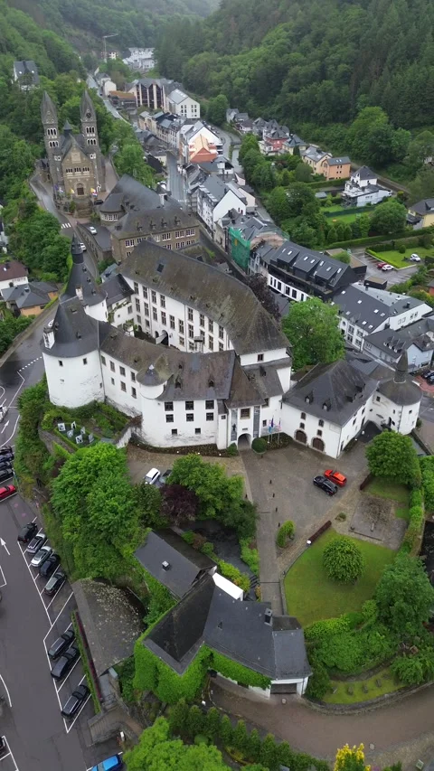 Drone video Clervaux castle Luxembourg europe Stock Footage 302555372