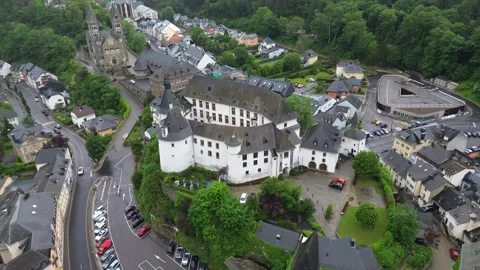 Drone video Clervaux castle Luxembourg europe Stock Footage 302555605