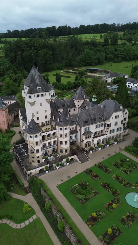 Drone video Colmar-Berg castle Luxembourg europe Stock Footage 302555636
