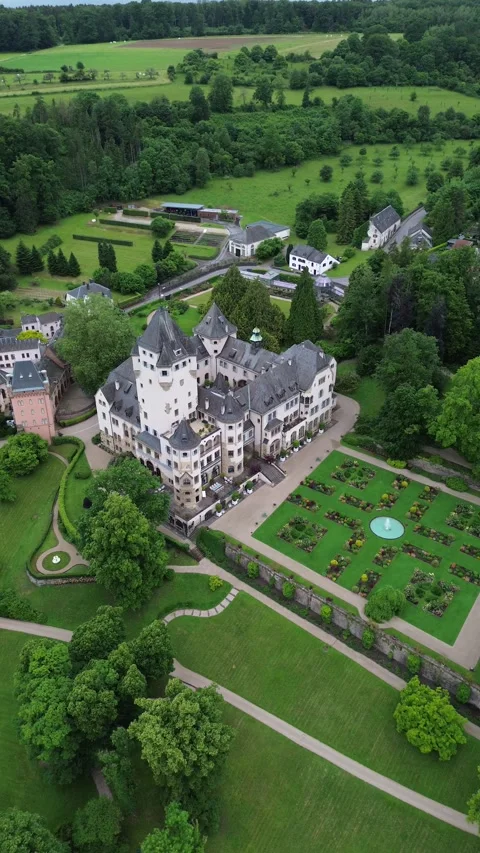 Drone video Colmar-Berg castle Luxembourg europe Stock Footage 302555817