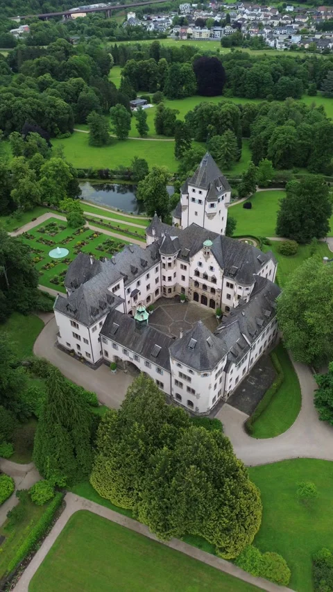 Drone video Colmar-Berg castle Luxembourg europe Stock Footage 302555915