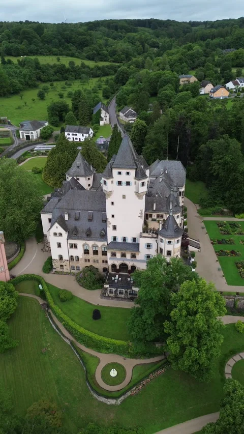 Drone video Colmar-Berg castle Luxembourg europe Stock Footage 302556033