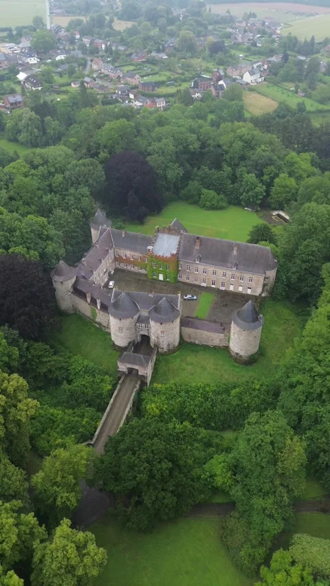 Drone video Corroy-le-Chateau castle Belgium europe Stock Footage 302587788