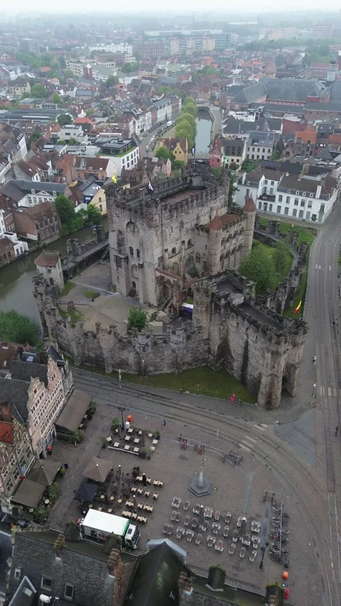 Drone video Counts of Flanders Castle Ghent Belgium europe Stock Footage 302597741