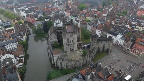 Drone video Counts of Flanders Castle Ghent Belgium europe Stock Footage 302597806