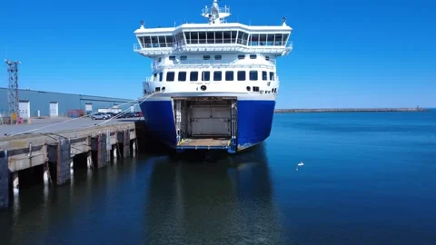 Drone Video of Docked Ferry Under Maintenance in Quebec Stock Footage 336870046