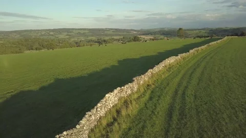 Drone video, dry stone wall, Derbyshire Stock Footage 138176735