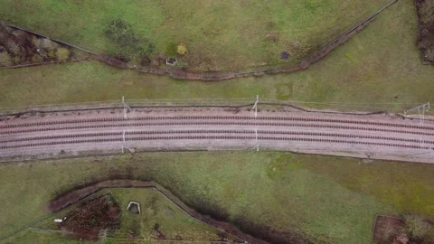 Drone video of an empty, abandoned railway. Kent, England Stock Footage