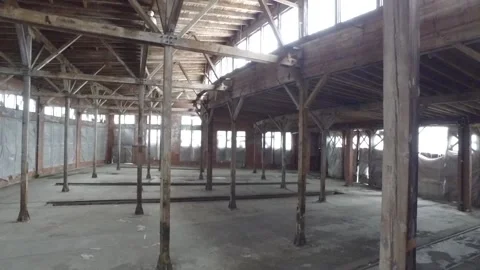 Drone video of empty big warehouse Stock Footage 142755002