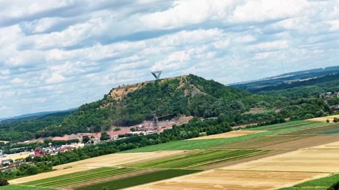 Drone video of the famous Saar Polygon, which is enthroned as a steel monument Stock Footage 340927633