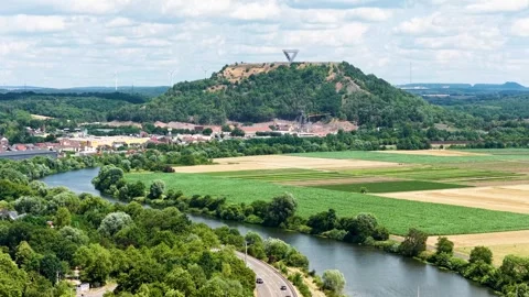 Drone video of the famous Saar Polygon, which is enthroned as a steel monument Stock Footage 340928237