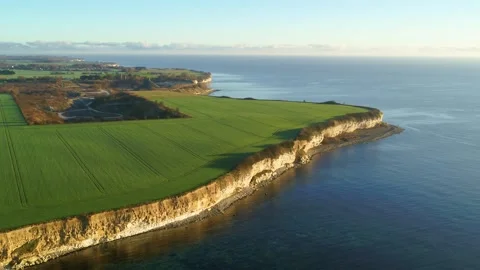 Drone video of fields and sea at Stevns Klint Unesco World Heritage Stock Footage 272295010